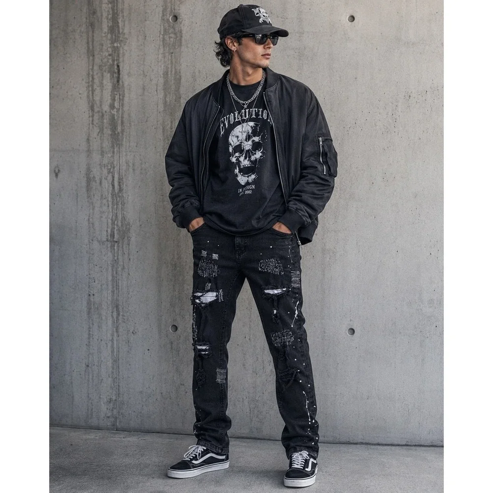 Evolution In Design Distressed Jeans Boys 18 Black Excellent Paint Splatter Edgy
